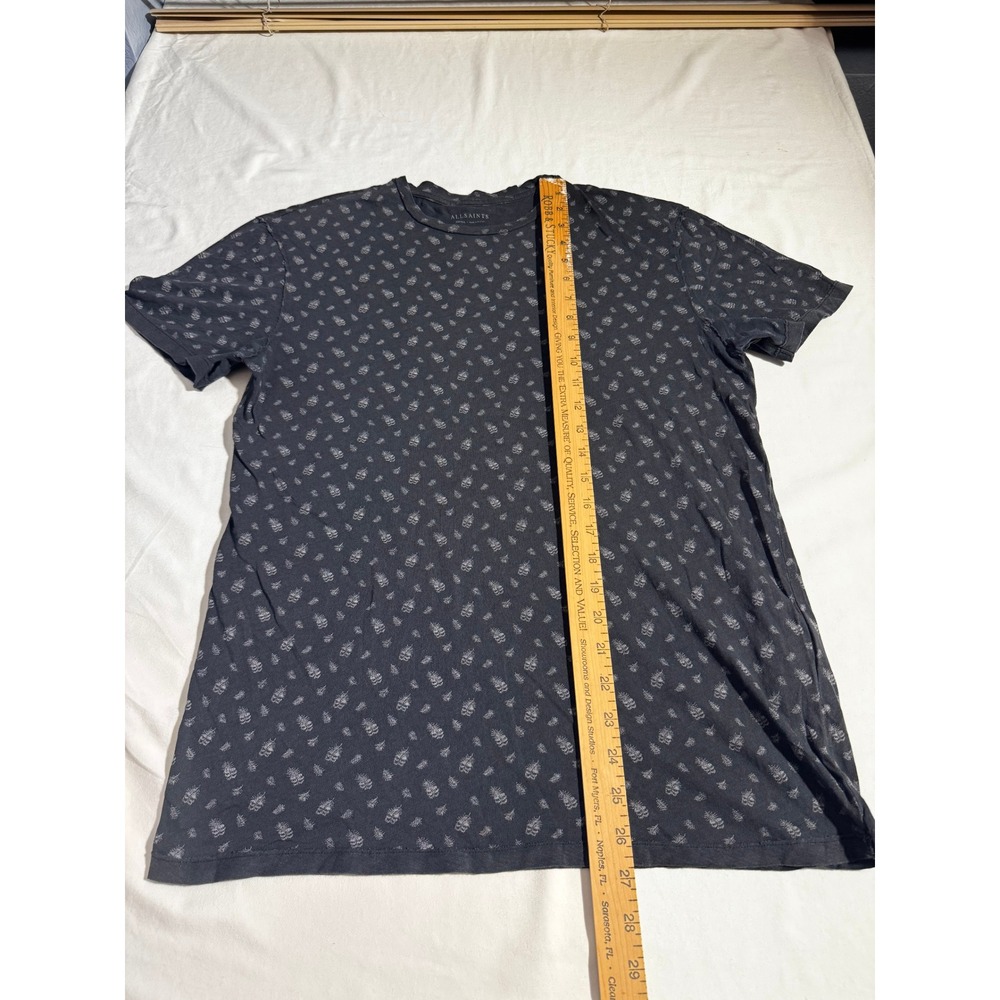 AllSaints Mens Beetle Leaf Print Short Sleeve T-Shirt Charcoal Grey Small